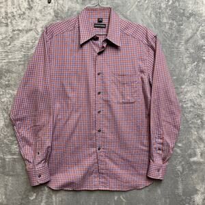 Bergdorf Goodman Gingham Long Sleeve Dress‎ Shirt Men’s L Red Blue Italy Made